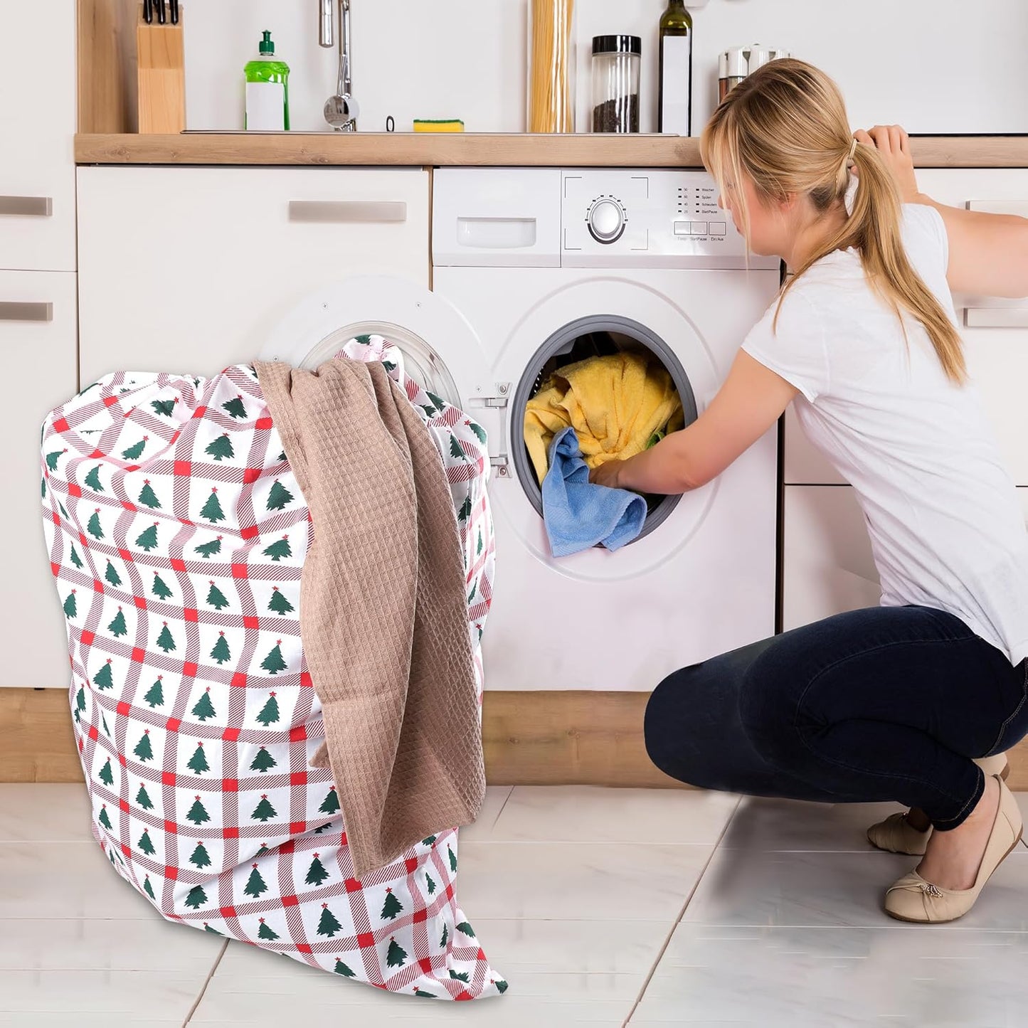 Urban Villa Laundry Bag Canvas|Dirty Clothes Travel Laundry Bag|Machine Washable|Reusable College Hostel Hamper Liner Bag for Garments Delicates Drawstring Closure 1 Pack Tree Print|Size 28X36 Inches