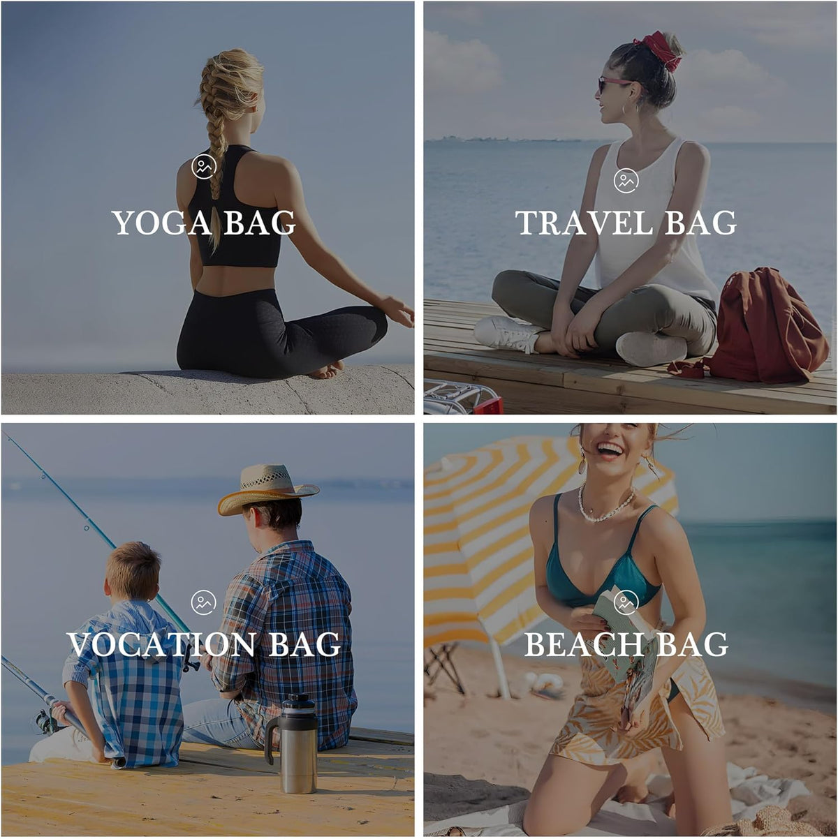 YOOLIFE Initial Canvas Waterproof Beach Tote Bag Zipper Personalized Gifts for Women Her Birthday Travel Beach Essential