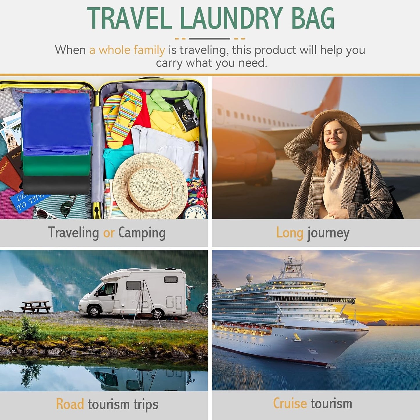 Extra Large Laundry Bag With Handles, Heavy Duty, Travel Laundry Bag for Dirty Clothes, 28" x 40" (Green)