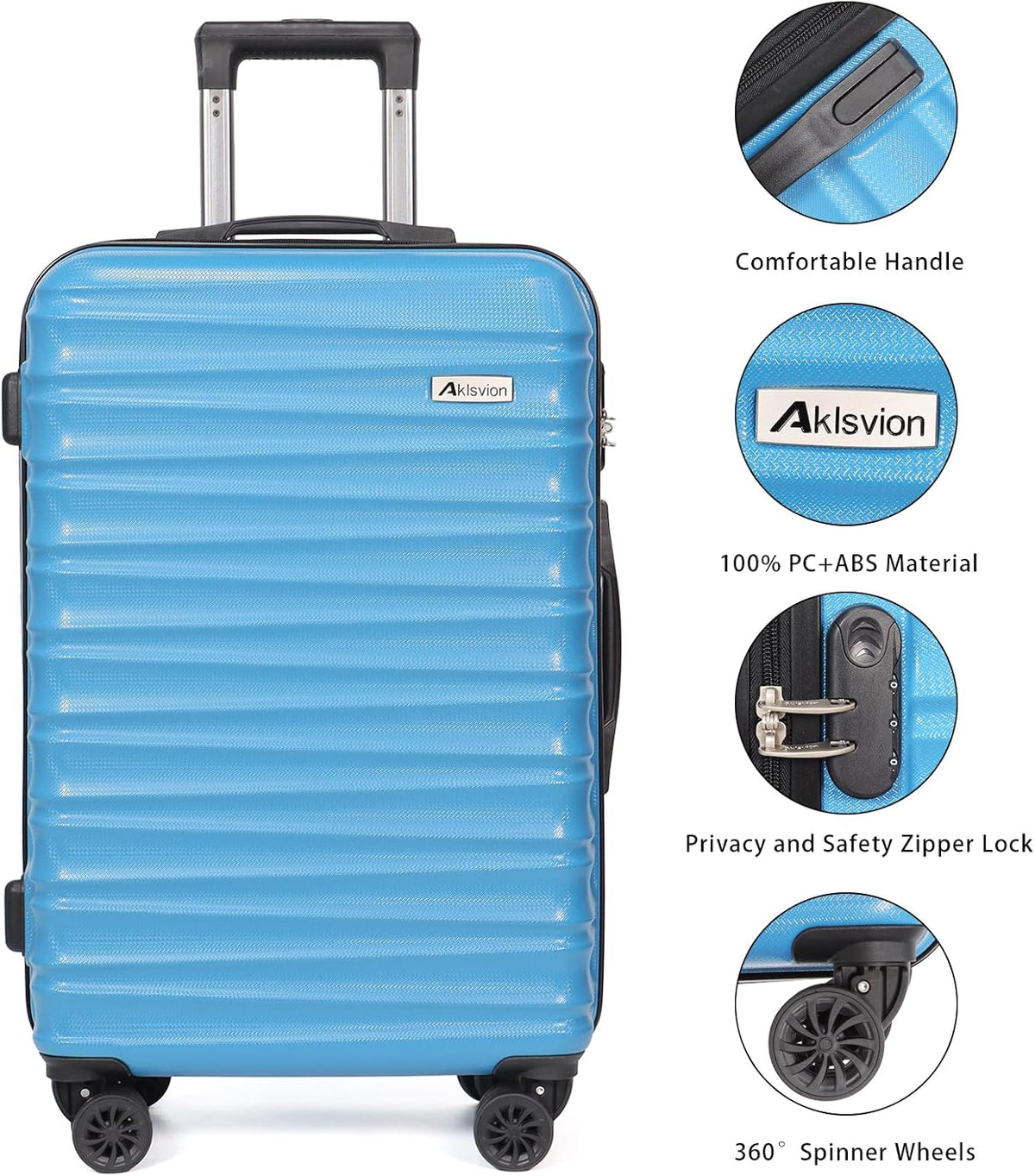 Luggage Set 3 Pieces (20/24/28) -Suitcase Set - Carry on Luggage with Wheels - Check-in Luggage - PC + ABS Durable Suitcase Rotating Silent Wheels Hardside Luggage with Spinner Wheels,5pcs (Sky Blue)