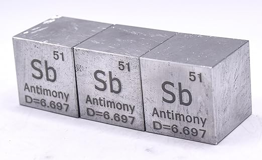 1" 25.4mm Antimony Metal Cube Sb up to 99.9% Pure Periodic Table Element Engraved Density Collection Science Education Display Block Cube + Acrylic Case Box - 1PC