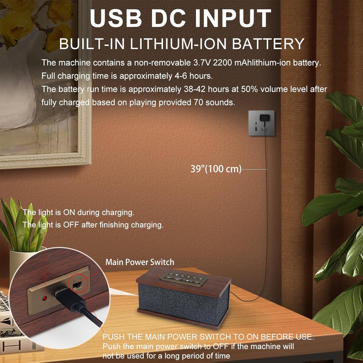 Sound Machine White Noise Machine with 70 Natural Soothing Sounds Sleeping Timer Memory Function 30 Volume Levels Brown Noise Sleep Sounds Machine Powered by USB for Baby Kids Adults,Black