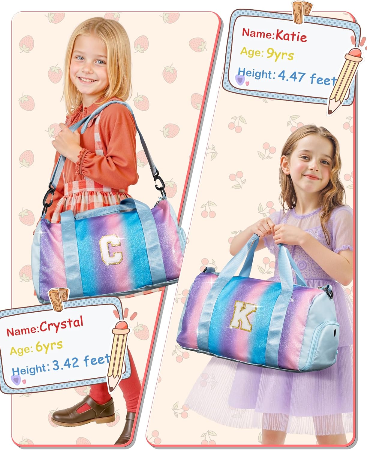 Dance Bag for Girls- Gym Bag with Shoe Compartment, Kid Personalized Weekender Overnight Bags, Initial Travel Tote with Makeup Pouch, Trendy Gift for Girls (Letter R)