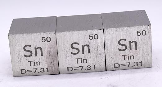 1" 25.4mm Tin Stannum Metal Cube Sn up to 99.9% Pure Periodic Table Element Engraved Density Collection Science Education Display Block Cube + Acrylic Case Box - 1PC
