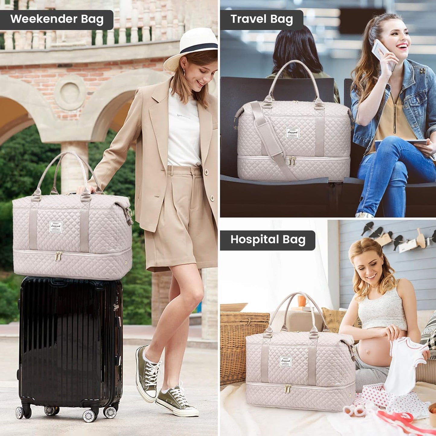 LOVEVOOK Travel Duffle Bag,Weekender Bags for Women with Shoe Compartment,Carry on Overnight Bag with Toiletry Bag,Gym Duffel Bag with Wet Pocket, Hospital Bags for Labor and Delivery