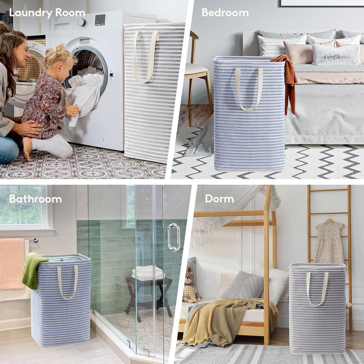 Lifewit 2 Pack Laundry Hamper Large Collapsible Laundry Basket, Freestanding Waterproof Cloth Hamper with Easy Carry Handles in Laundry Room Bedroom Bathroom College Dorm for Adult, Grey&Blue, 2 x 80L