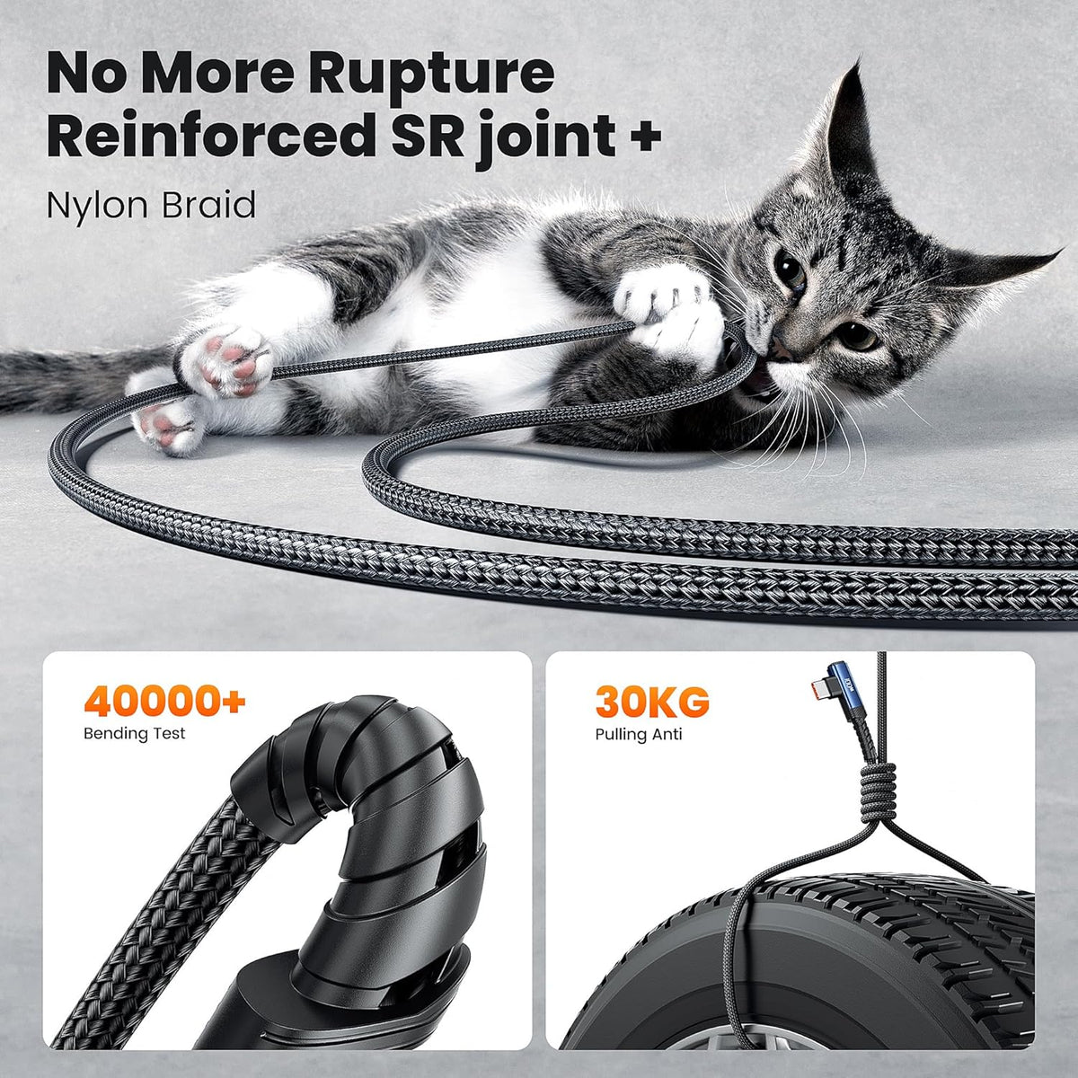 USB C Cable 6.6ft 100W Right Angle Fast Charging Cord, Nylon Braided USB 2.0 Cable for iPhone 17 16 15 Pro Plus Pro Max Air, iPad Pro, Samsung Galaxy S24 S23, Switch, MacBook Pro, Pixel