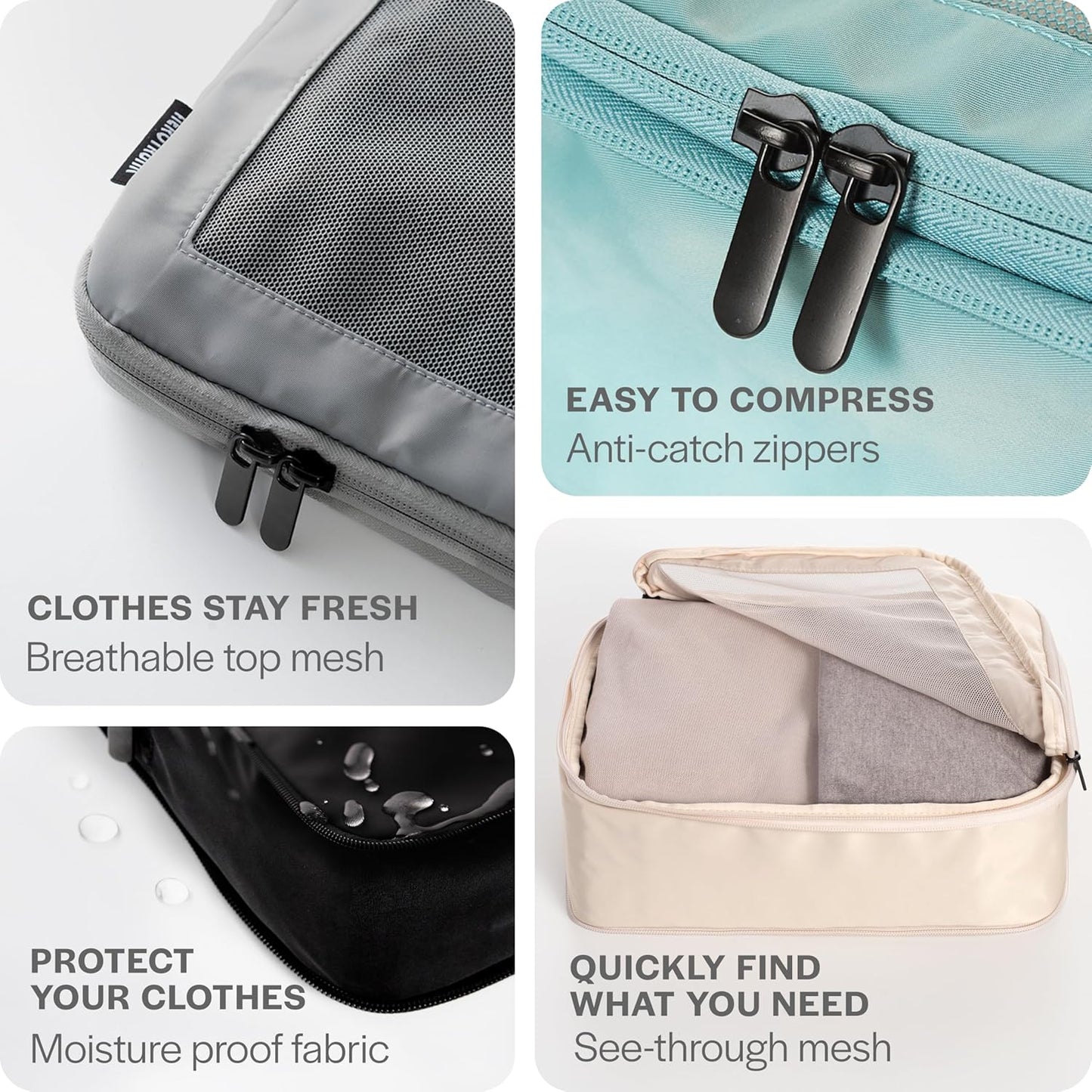 Aerotrunk Compression Packing Cubes for Travel - Luggage Organizer Bags - Double Zipper Packing Cubes for Suitcases (6-Pack, Mocha)