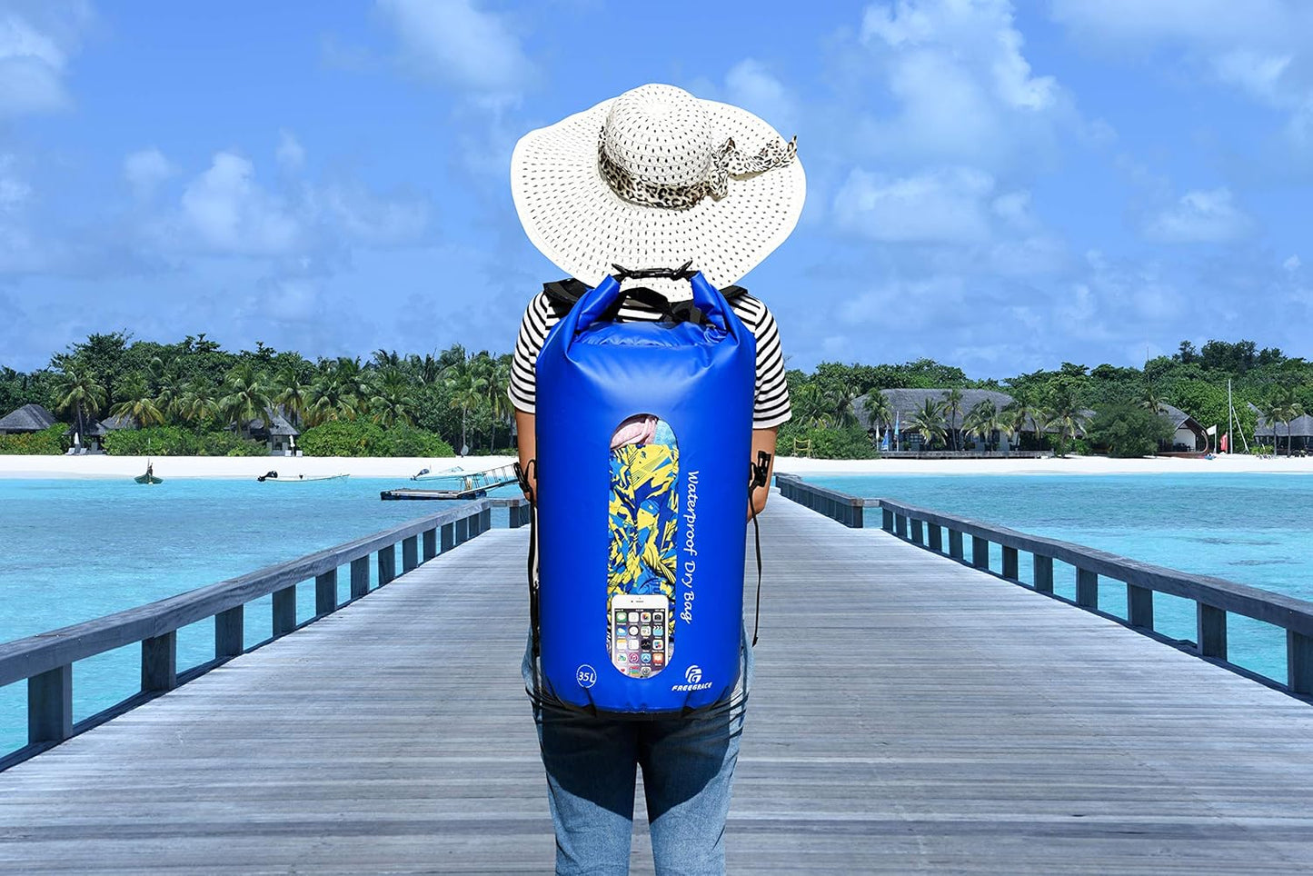 Freegrace Waterproof Dry Bags Set of 3 - Dry Bag with 2 Zip Lock Seals, Waist Pouch & Phone Case - Can Be Submerged Into Water for Swimming, Kayak, Rafting & Boating (Window, Navy Blue, 35L)