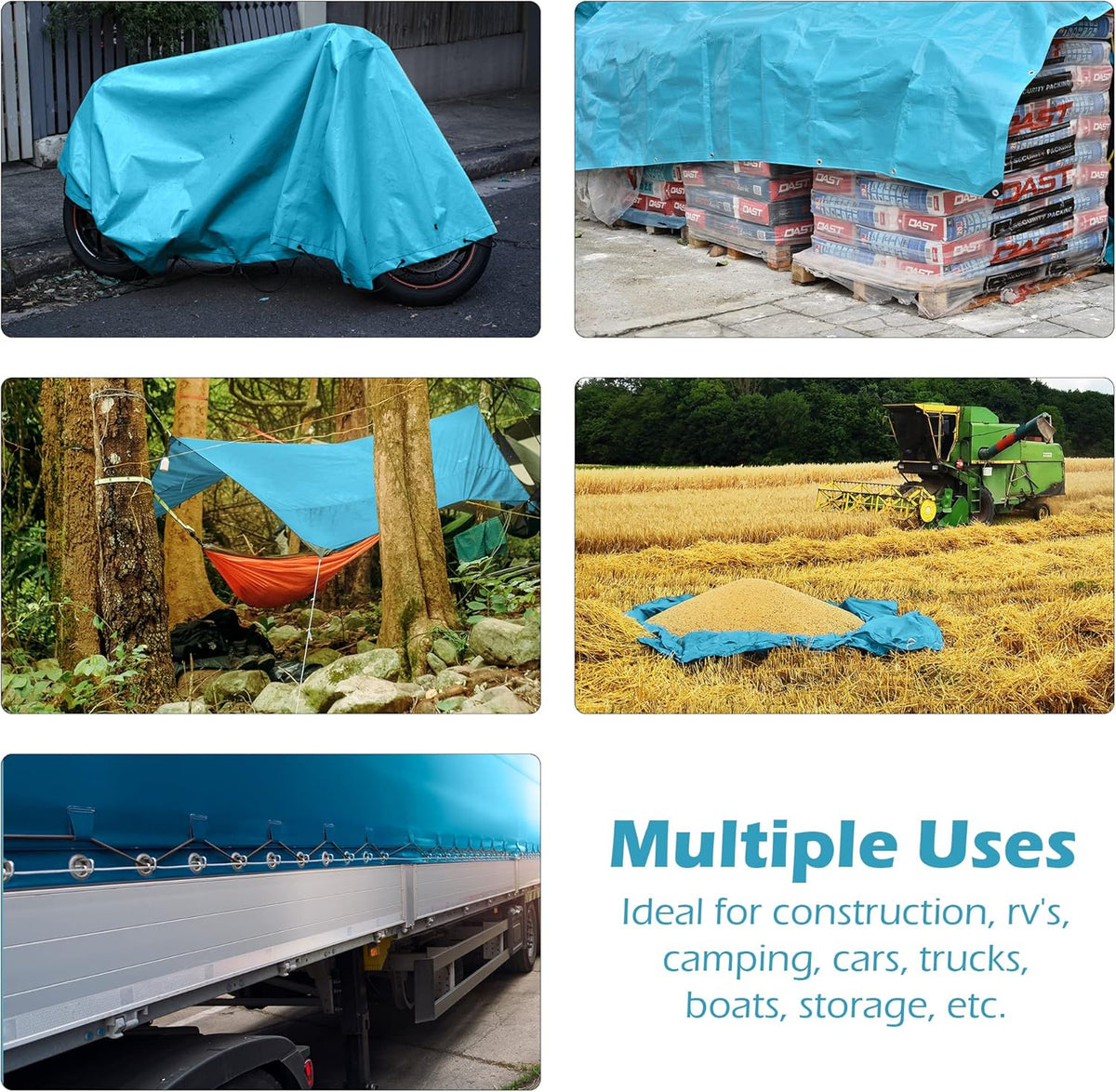 Tarps Heavy Duty Waterproof 12x16-12 mil Thick Camping Tent - Blue Tarp 12x16 UV Resistant, Rip & Tear Proof with Metal Grommets โ Multipurpose Use for Camping, Tent, Boat, RV, Car, & Pool Cover
