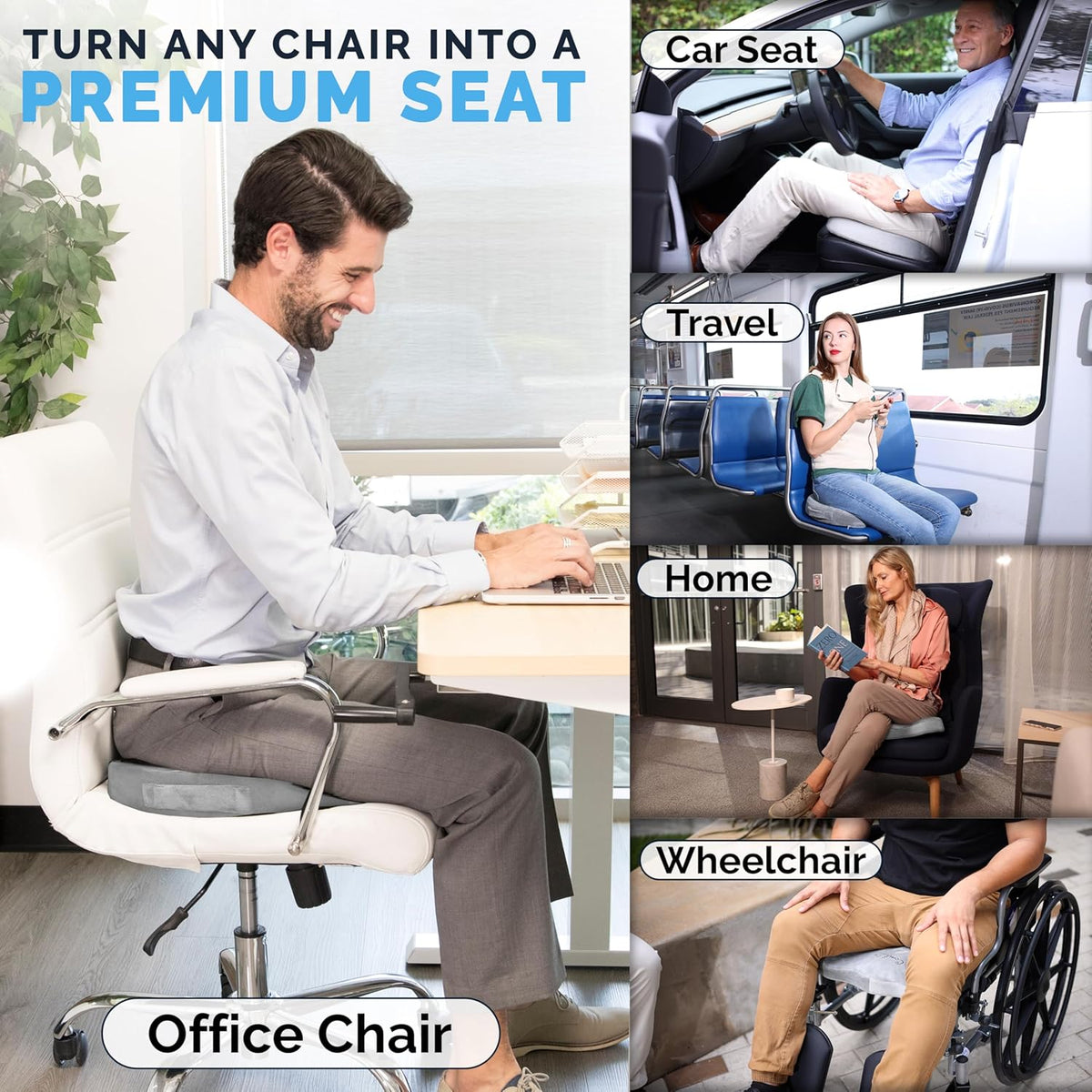 ComfiLife Gel Enhanced Seat Cushion – Office Chair Cushion – Non-Slip Gel & Memory Foam Coccyx Cushion for Tailbone Pain - Desk Chair Car Seat Cushions Driving - Sciatica & Back Pain Relief (Gray)