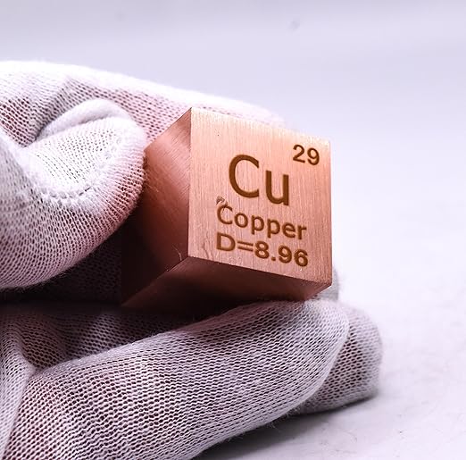 1" 25.4mm Copper Metal Cube Cu up to 99.9% Pure Periodic Table Element Engraved Density Collection Science Education Display Block Cube + Acrylic Case Box - 1PC