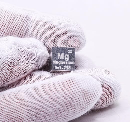 0.39" 10mm Magnesium Metal Cube Mg up to 99.9% Pure Periodic Table Element Engraved Density Collection Science Education Display Block Cube + Acrylic Case Box - 1PC