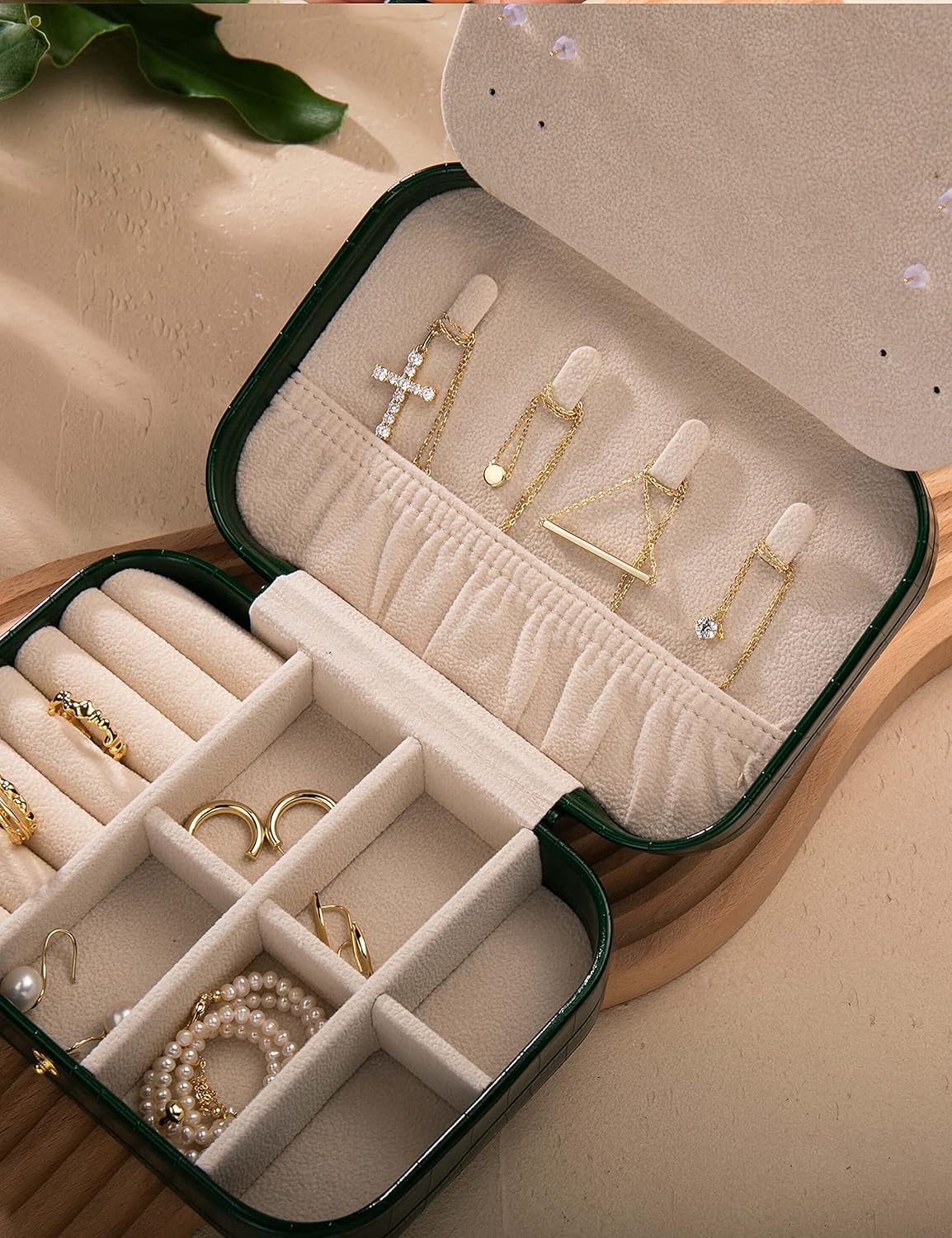 S.Leaf Travel Jewelry Box - Portable Case for Women (18 Crocodile Avocade Big)