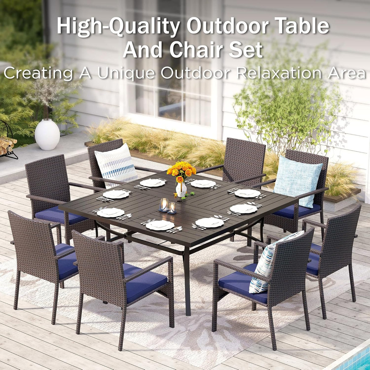 PHI VILLA Outdoor Rattan Dining Chairs Set of 6, Modern Wicker Armchair with Cushions for Patio, Deck, Yard, Porch - Brown