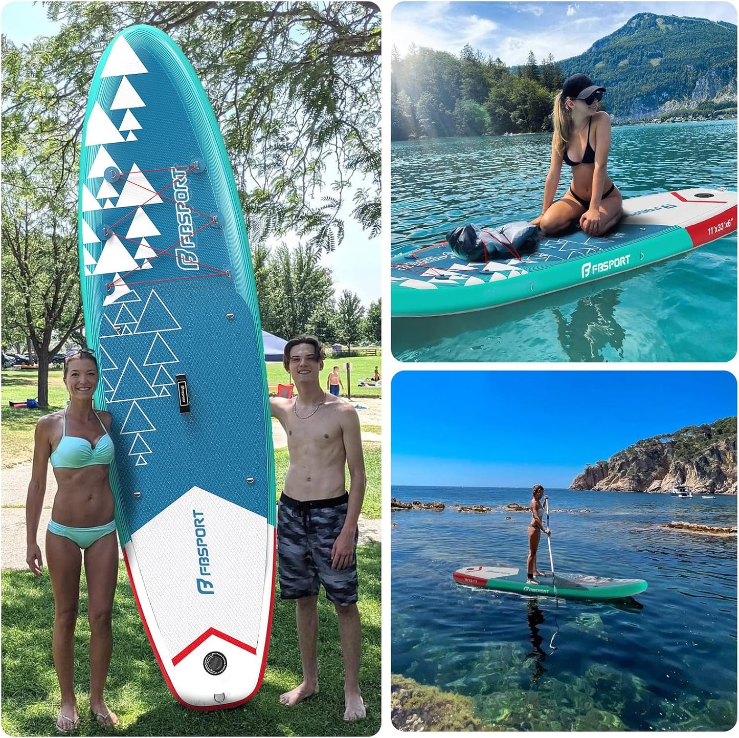 FBSPORT 11' Premium Stand Up Paddle Board, Yoga Board with Durable SUP Accessories & Carry Bag | Wide Stance, Surf Control, Non-Slip Deck, Leash, Paddle and Pump for Youth & Adult