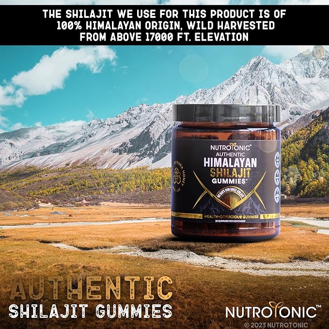 NutroTonic® Organic Himalayan Shilajit Gummies – Pomegranate & Vanilla Flavored – Wild Crafted Manuka Honey MGO +263 – Cellular Energy & Hormonal Balance – Made in USA – 30 Healthy Gummies