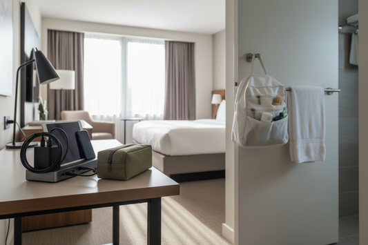 Hotel Room Setup Hacks: Nightstand, Tech Dock & Bathroom Station