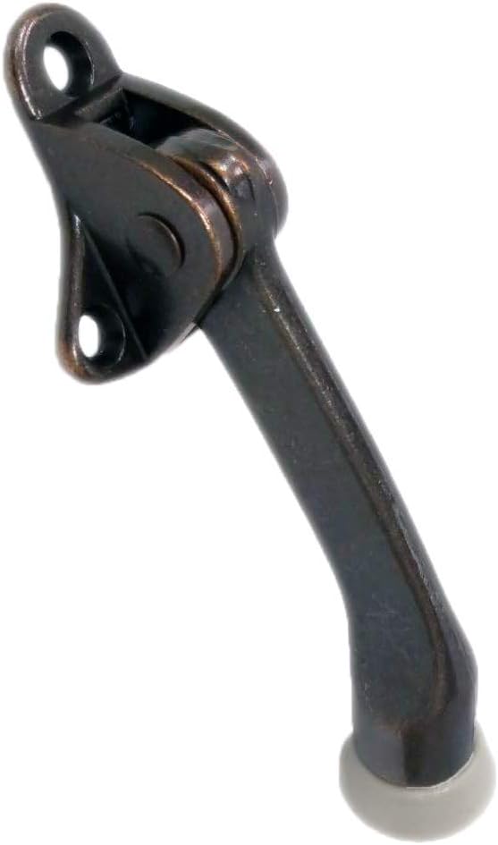 QCAA Heavy Duty Kickdown Door Holder, 4", Zinc Die Cast, Antique Copper, 2 Pack, Made in Taiwan
