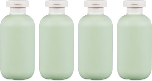 ASEVAT 6.7oz 4Pcs Green Plastic Refillable Travel Shampoo and Conditioner Bottles Plastic Refillable Travel Shampoo Bottles with Flip Cap Shampoo and Conditioner Dispenser