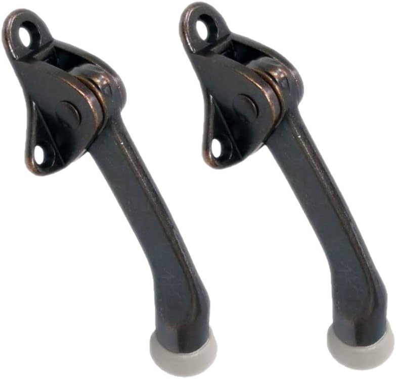 QCAA Heavy Duty Kickdown Door Holder, 4", Zinc Die Cast, Antique Copper, 2 Pack, Made in Taiwan