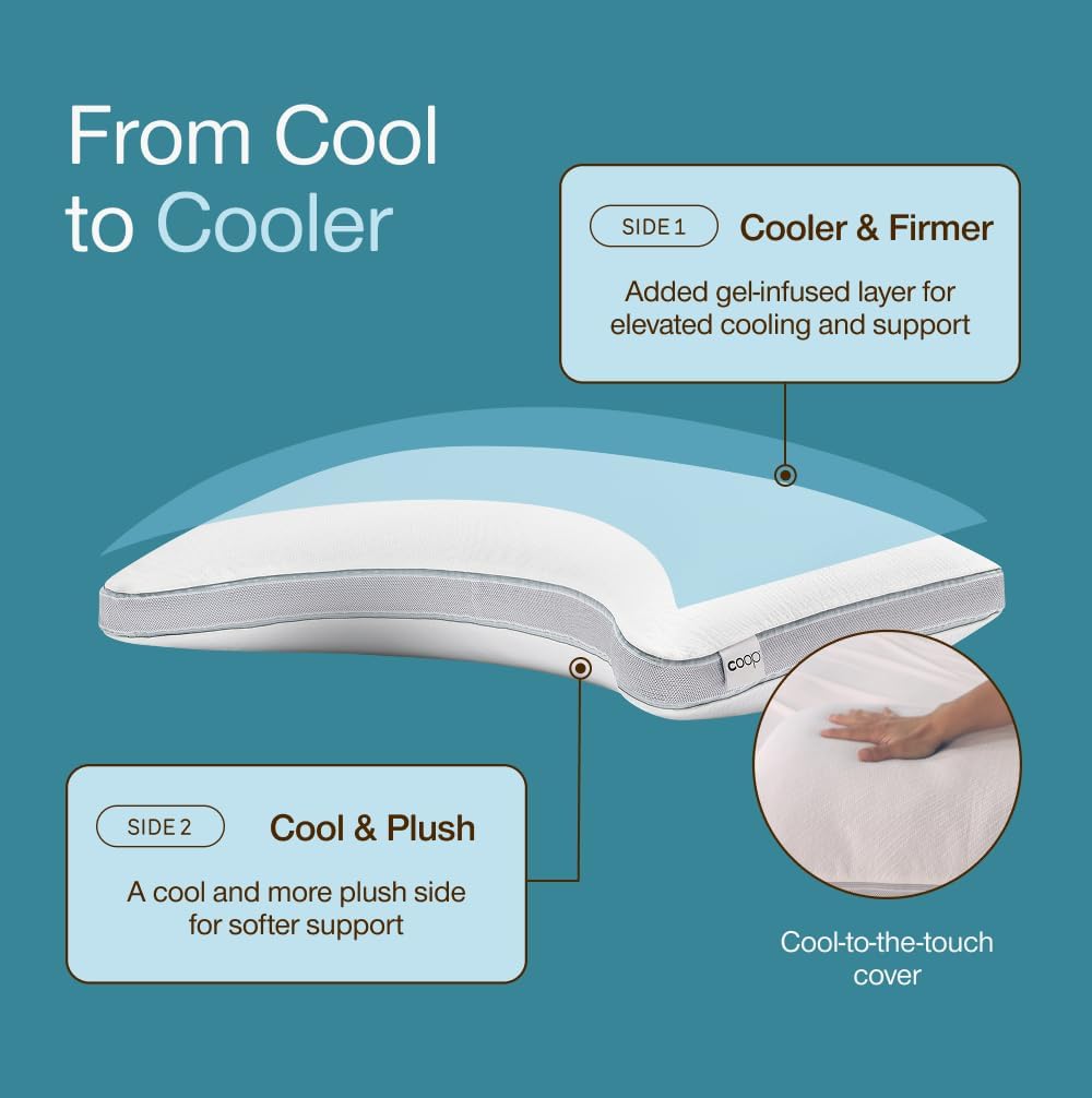 Coop Home Goods Cool+ Crescent Adjustable Pillow, King Size Plus Shaped Memory Foam Pillows with Cooling Gel, Neck Support, Back or Side Sleeper Pillow, CertiPUR US/GREENGUARD Gold
