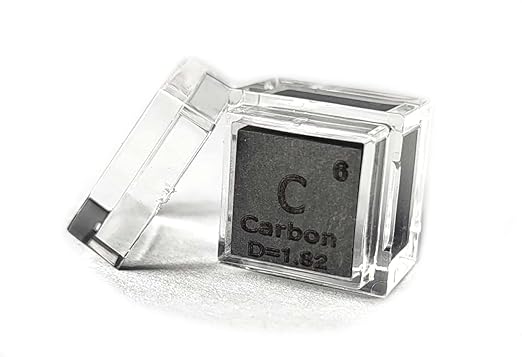 0.39" 10mm Carbon Cube C up to 99.9% Pure Periodic Table Element Engraved Density Collection Science Education Display Block Cube + Acrylic Case Box - 1PC