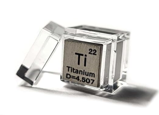 0.39" 10mm Titanium Metal Cube Ti up to 99.9% Pure Periodic Table Element Engraved Density Collection Science Education Display Block Cube + Acrylic Case Box - 1PC