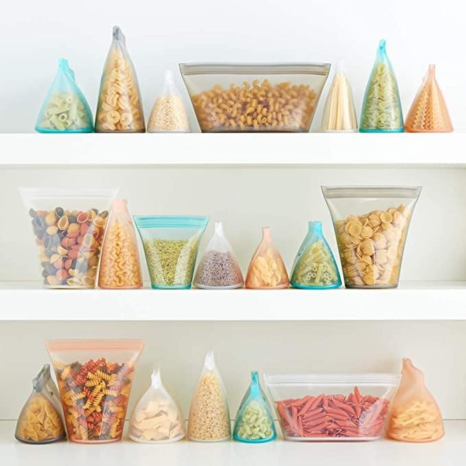 Zip Top Reusable Food Storage Bags | 3 Bag Set [Frost] | Silicone Meal Prep Container | Microwave, Dishwasher and Freezer Safe | Made in the USA