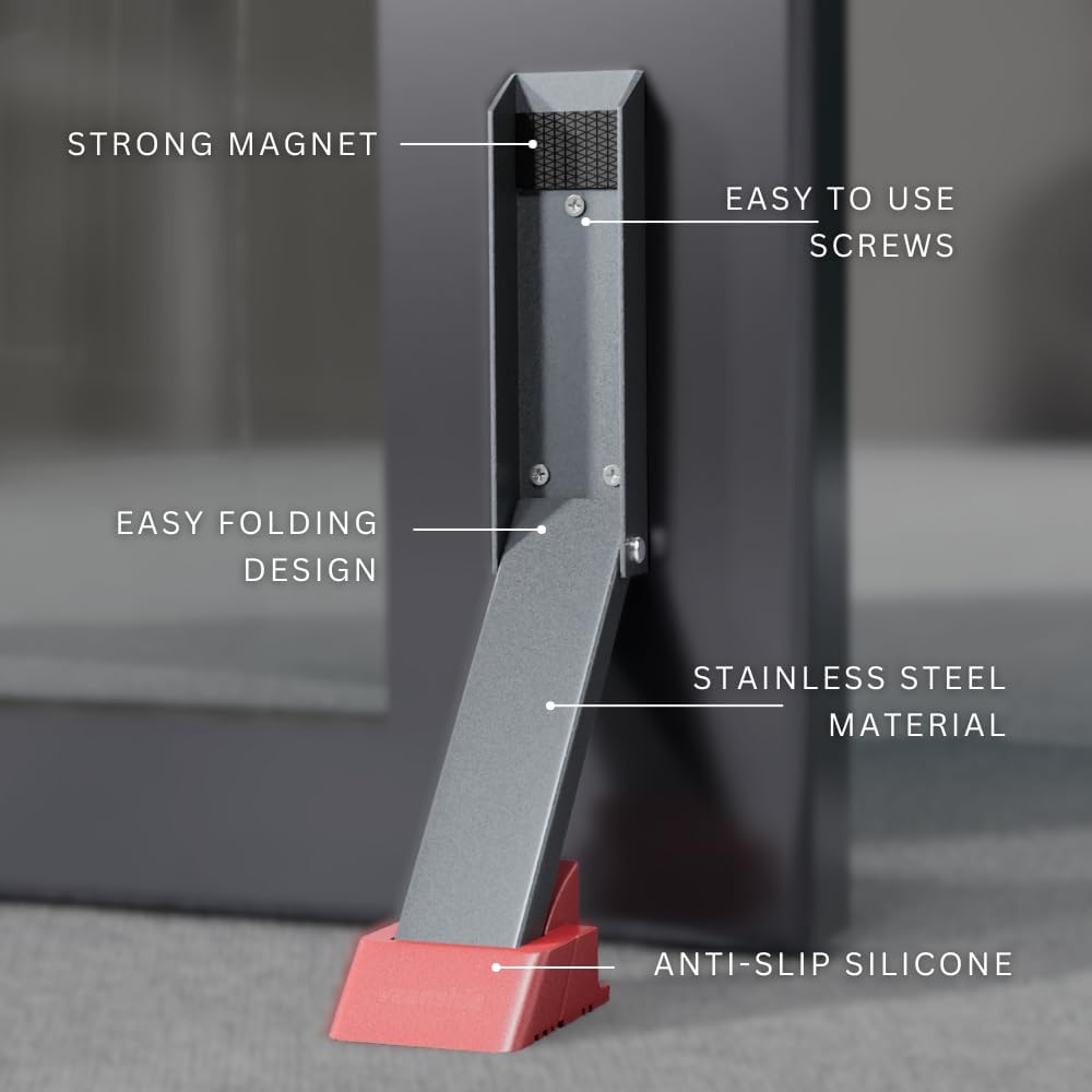 Door Stop, No Drill Door Stoppers - Kickdown Doorstop for Home, Glass Doors, & Outdoors, Easy to Install Doors with Self Adhesive Door Stopper, No Screw Flip Down Portable Door Stopper - Gray