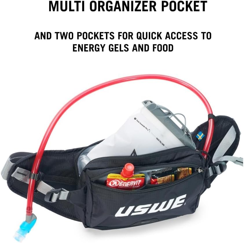 USWE Zulo Hydration Hip Pack - with Organizer and Side Pockets, Bounce Free Hip Belt (Crazy Yellow, 2L)