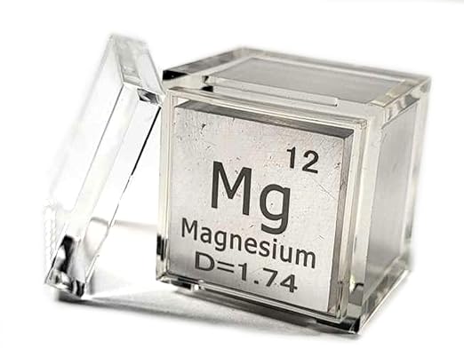 1" 25.4mm Magnesium Metal Cube Mg up to 99.9% Pure Periodic Table Element Engraved Density Collection Science Education Display Block Cube + Acrylic Case Box - 1PC