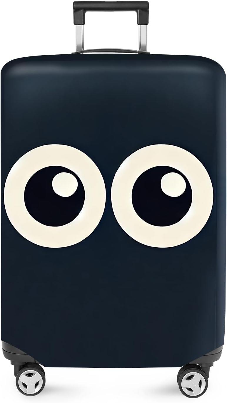 ANNA QUEEN Navy Blue Cartoon Eyes Luggage Cover, Funny Suitcase Protector for 32-34 Inch Luggage, Stretchable & Washable Travel Cover, Cute, Durable & Easy to Spot