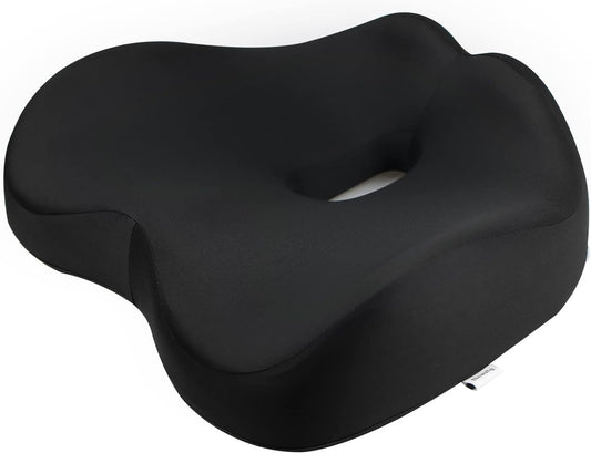 Pressure Relief Seat Cushion for Long Sitting Hours on Office, Home Chair, Car Memory Foam Office Chair Cushion for Back, Coccyx, Tailbone Pain Relief（Black）