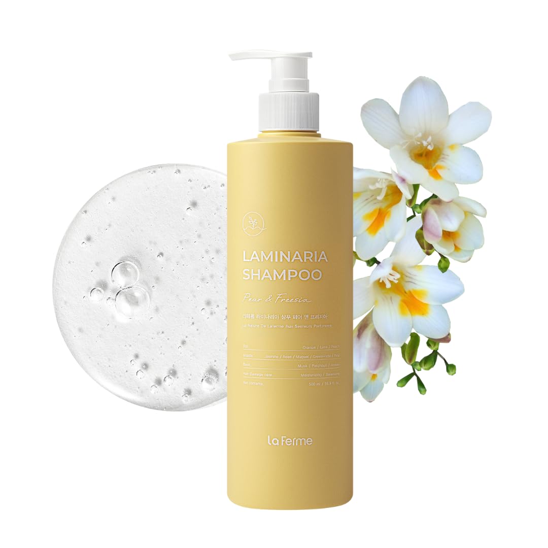 laferme Laminaria Shampoo with Organic Ingredient, Korean Clarifying Shampoo, Hydrating for Dry Hair, Strengthening for Weak Hair, Sulfate & Paraben-Free, for Women & Men,16.9 FL. OZ, Pear & Freesia