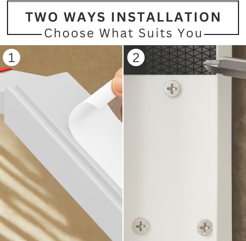 Door Stop, No Drill Door Stoppers - Kickdown Doorstop for Home, Glass Doors, & Outdoors, Easy to Install Doors with Self Adhesive Door Stopper, No Screw Flip Down Portable Door Stopper - White