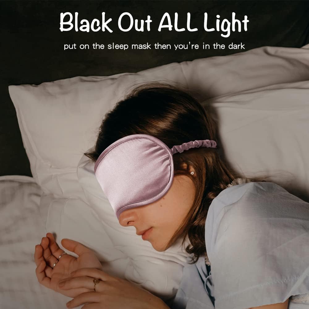 LULUSILK Mulberry Silk Sleep Eye Mask & Blindfold with Elastic Strap/Headband, Soft Eye Cover Eyeshade for Night Sleeping, Travel, Nap(Pink)
