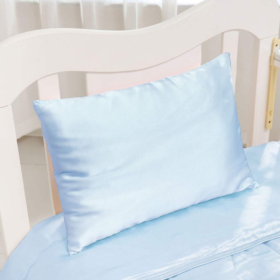Natural Mulberry Silk Toddler Pillowcase for Hair and Skin, Both Side 19 Momme Silk, 1 Pack Travel Pillow Case, 13 x 18 Inches (Blue)