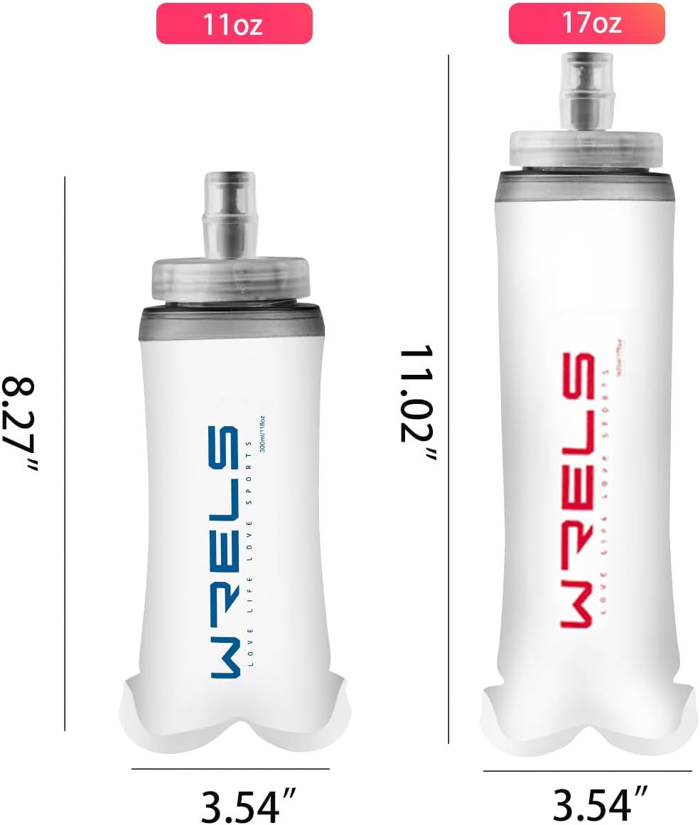 Soft Flasks Soft Running Water Flask Collapsible Soft Water Bottles Small BPA-Free for Sports Hiking Hydration Pack 500 ml/17oz，300 ml/10oz（500ml,blue）