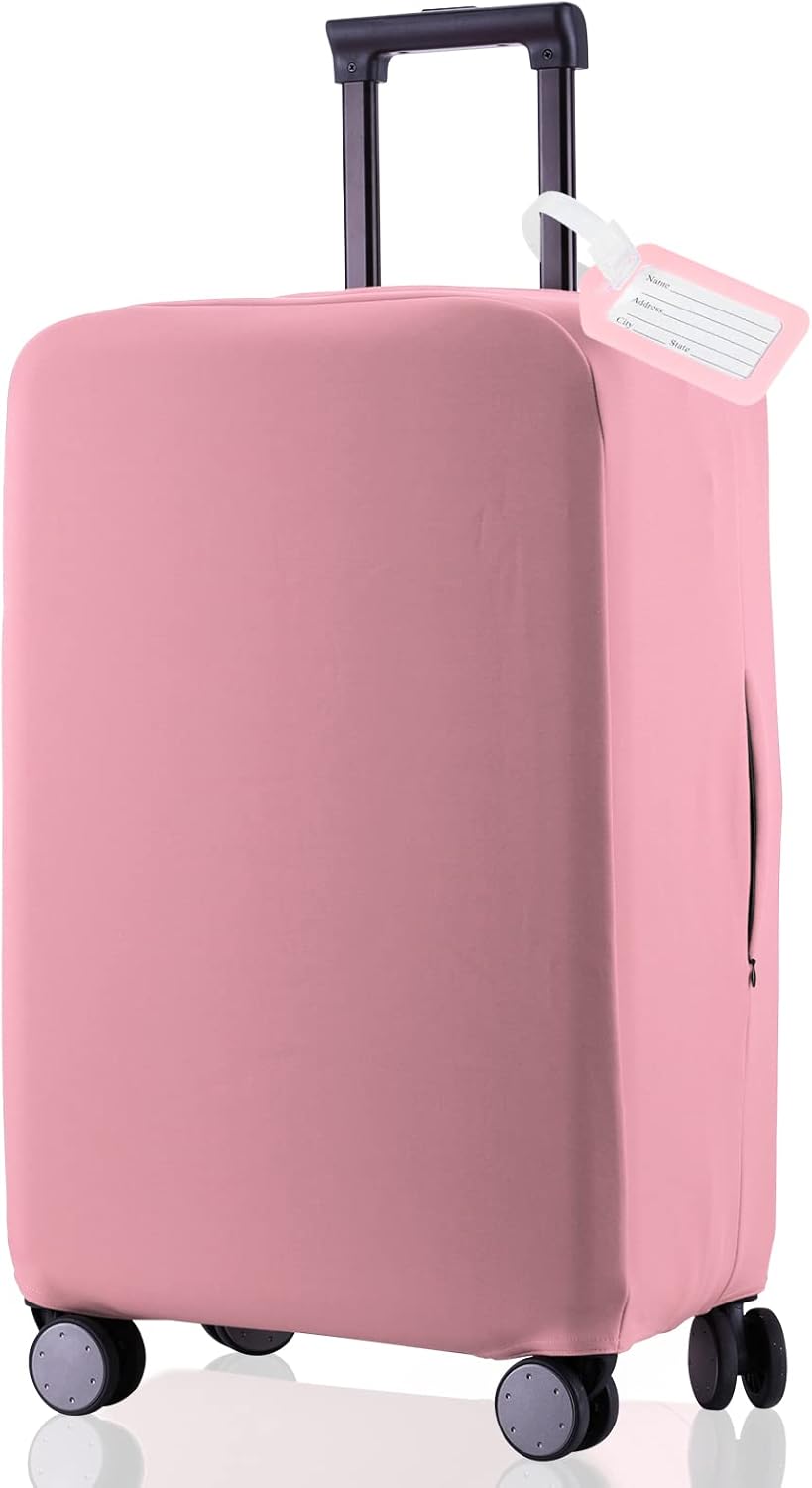 Travel Luggage Cover Suitcase Protector Scratch-Resistant Fit 19-31 Inch Suitcase, Not Included Suitcase (Pink, M(24-25 inch))