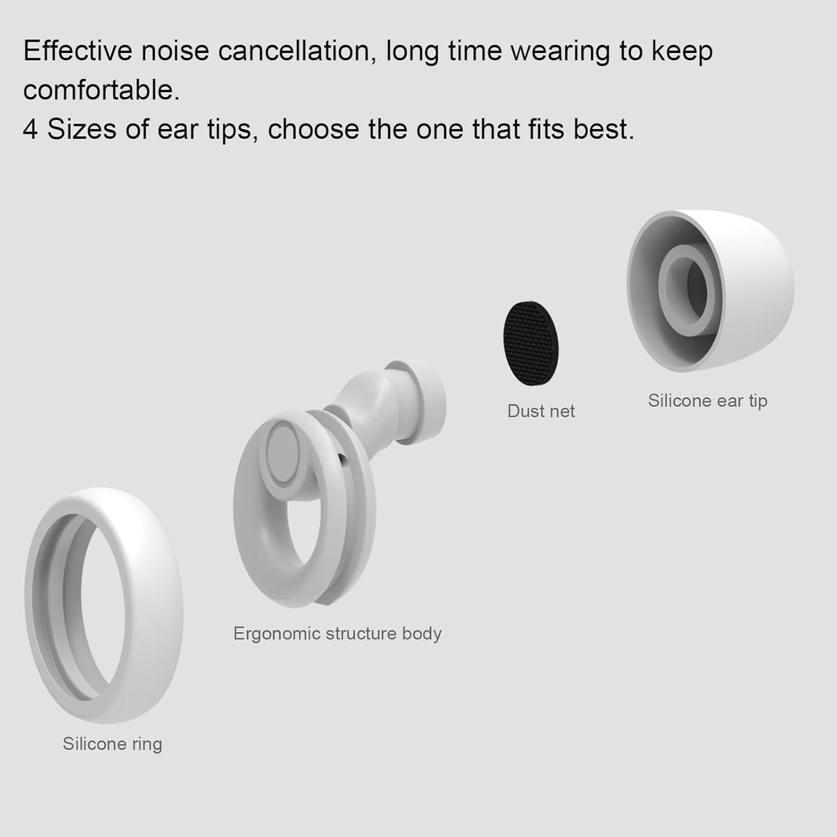 Ear Plugs for Sleeping Noise Cancelling 2 Sets, Reusable Earplugs Hearing Protection 30dB, Soft Silicone Ear Plugs for Concerts, Party, Focus - 8 Pairs Ear Tips in XS/S/M/L - White