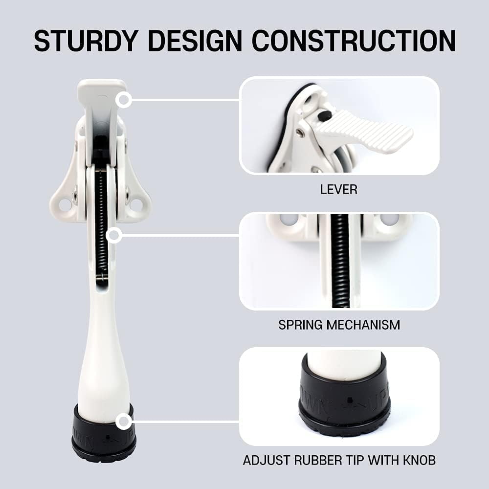 One Touch Kickdown Door Stopper, Door Holder, Heavy Duty Door Stops, Bottom of Door, Height-Adjustable Rubber Tips by HASHI (White 4 inch x 2pack)