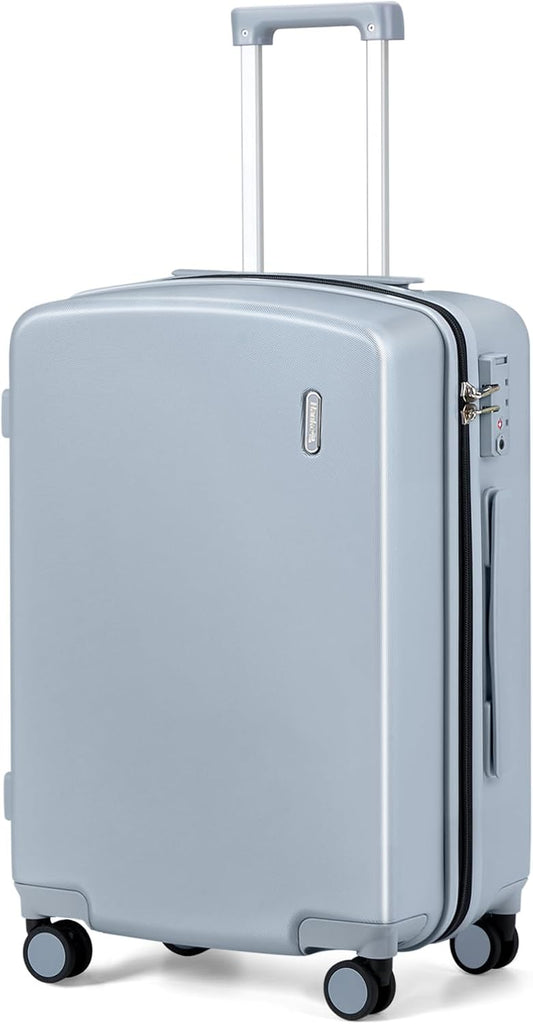 Hanke 24 Inch Luggage with Spinner Wheels Lightweight PC Hard Shell Suitcases Checked Luggage with TSA Lock Checked-Medium 24-Inch Rolling Suitcase for Travel(Grey)
