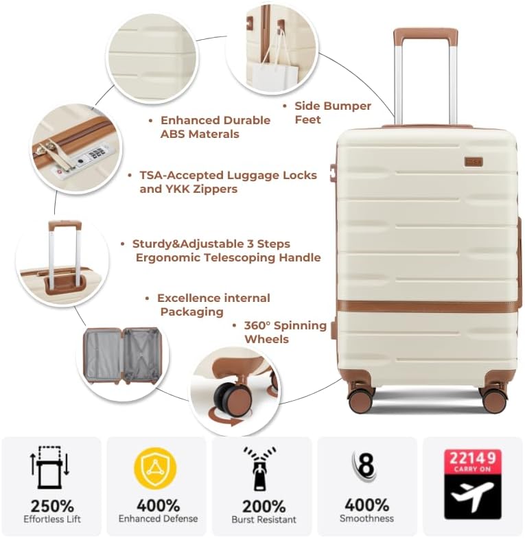 Luggage Sets 3 Piece with TSA Lock Hardside PC+ABS Carry On Suitcase with Spinner Wheels Lightweight Rolling Travel Luggage Sets with YKK Zippers (Dark Green)