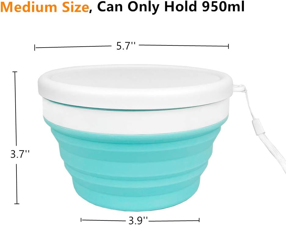 CARTINTS Collapsible Bowls With Lids Silicone Food Storage Containers Collapsible Camping Bowls Silicone Lunch Containers, Ideal for Travel and Camping, 32oz/950ml(Blue)