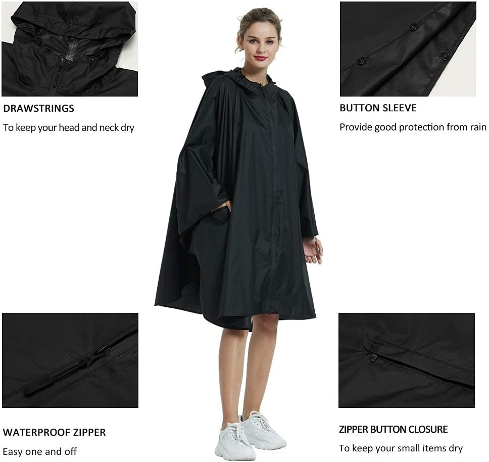 Rain Poncho Jacket Coat Hooded Zipper Style for Women/Men/Adult with Pocket