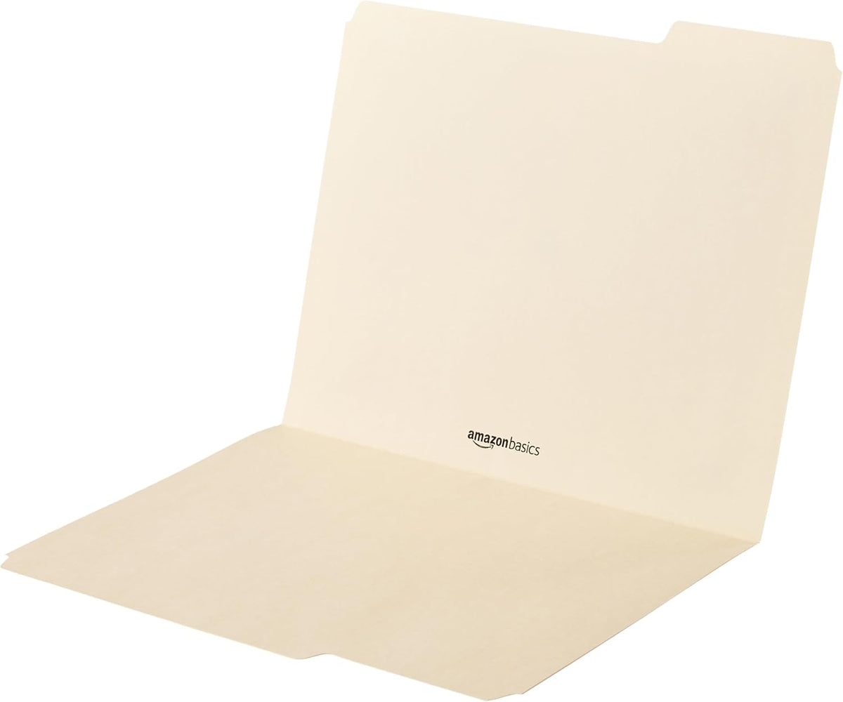 Amazon Basics File Folders with Tabs for Filing, 1/3-Cut Tab, Assorted Positions, 8.5x11 inches, Letter Size, Manila, Pack of 100