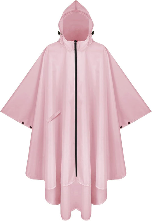 PTEROMY Hooded Rain Poncho for Adult with Pocket and Zipper, Waterproof Lightweight Raincoat for Men and Women