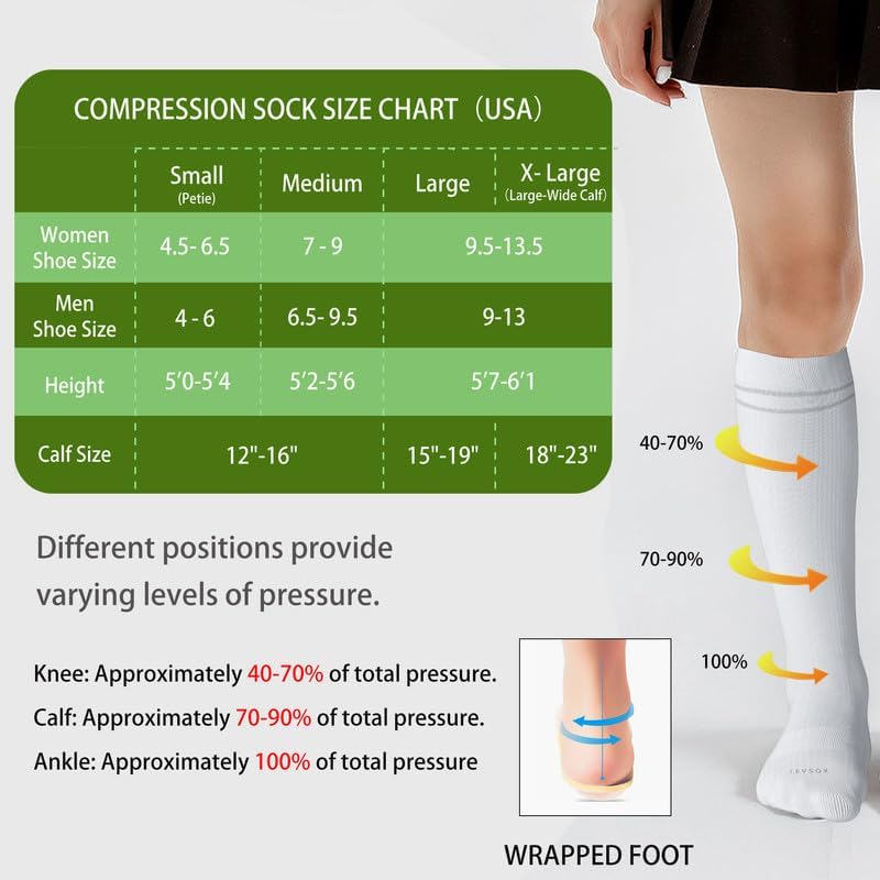 LEVSOX Viscose Made from Bamboo Compression Socks for Pregnant Women 20-30 mmHg Knee High Cute Mens Supports Socks for Travel