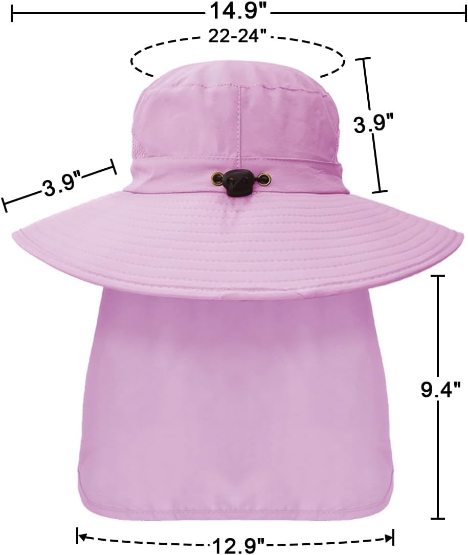 Outdoor Sun Hats with Stowable Neck Flap for Men Women UPF 50+ Mesh Summer Bucket Hat Wide Brim for Fishing Safari Hiking